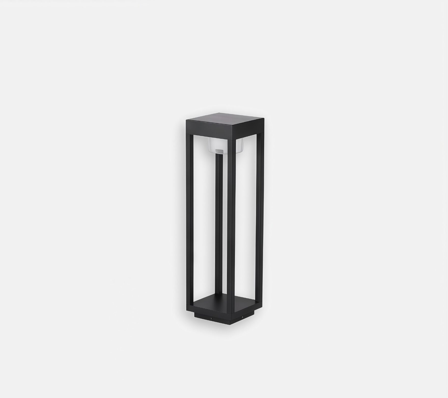 Modern black square-frame outdoor post light, open design, 120V for US patios